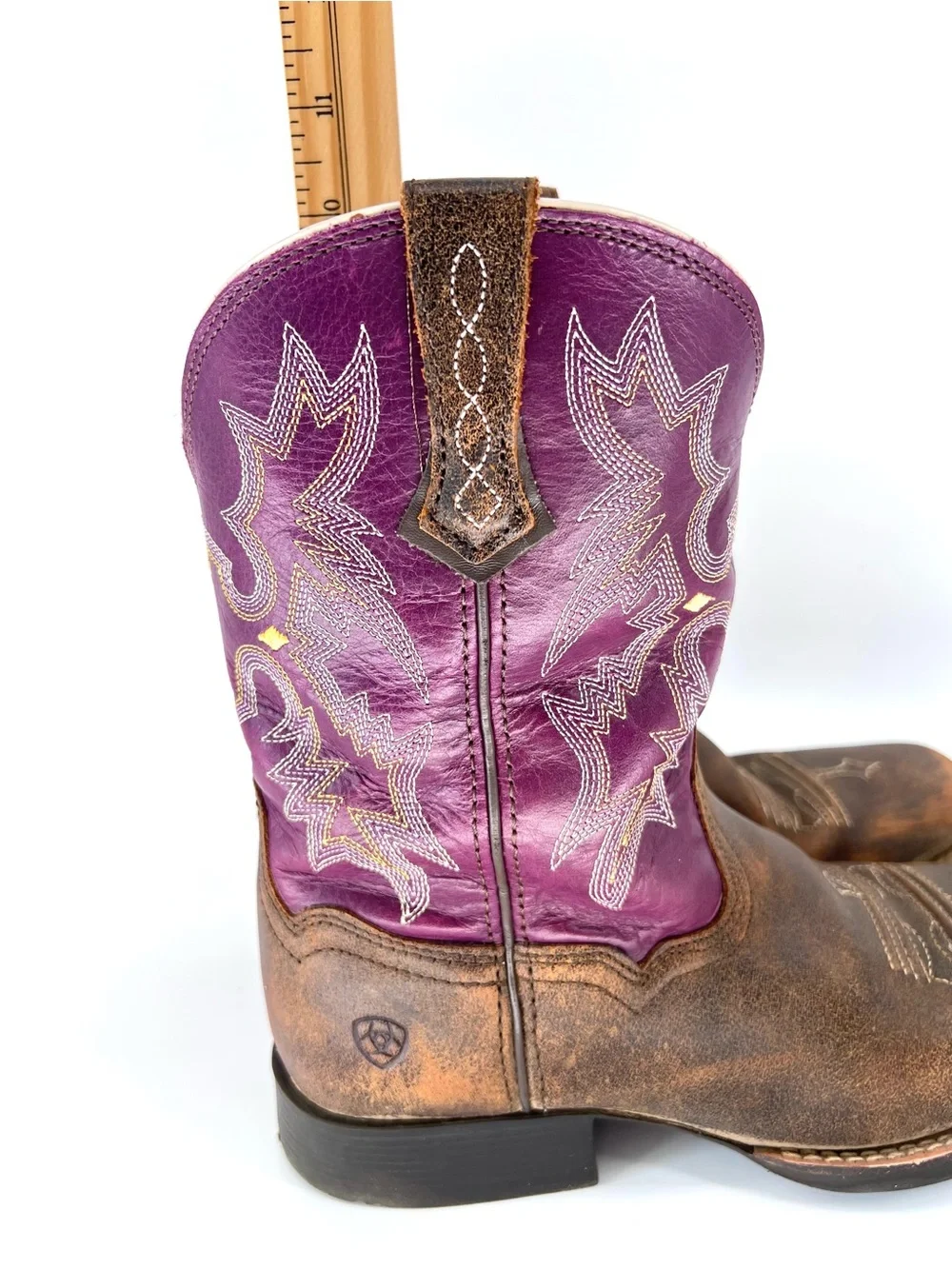 ARIAT GIRLS' TOMBSTONE WESTERN BOOTS BROAD SQUARE TOE Sz 5 Purple Brown Cowgirl